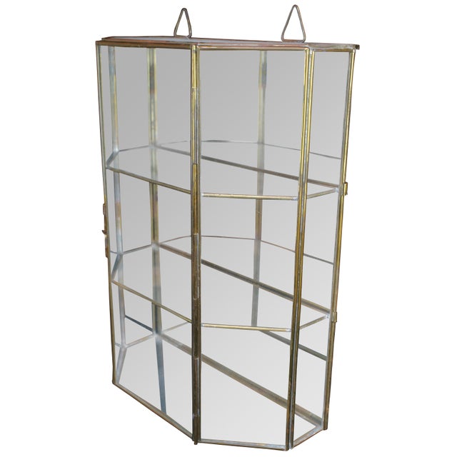 Vintage Brass Glass Mirrored 3 Tier Wall Hanging Curio Display Case Chairish