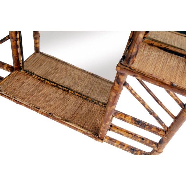 Vintage Tortoiseshell Bamboo Wall Hung Mirror With Shelves For Sale - Image 4 of 5