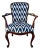 Late 19th Century English Mahogany George III Style Open Arm Chair Upholstered in a Navy and White Chevron Fabric For Sale
