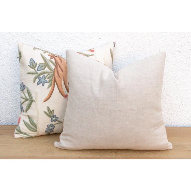 Set of 2, Hand Embroidered Crewel Botanical Pillows For Sale In Los Angeles - Image 6 of 7