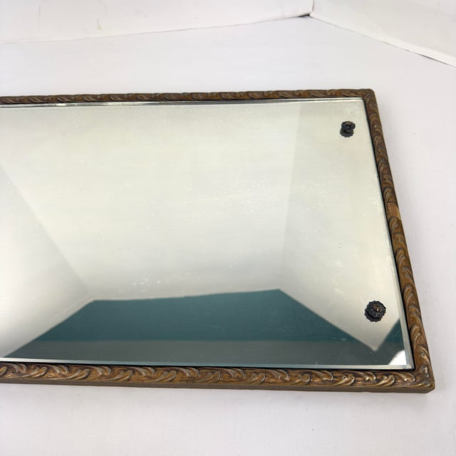 Art Deco 1930’s Wood & Gesso Etched Mirror - Leaf and Medallion Motif For Sale - Image 3 of 12