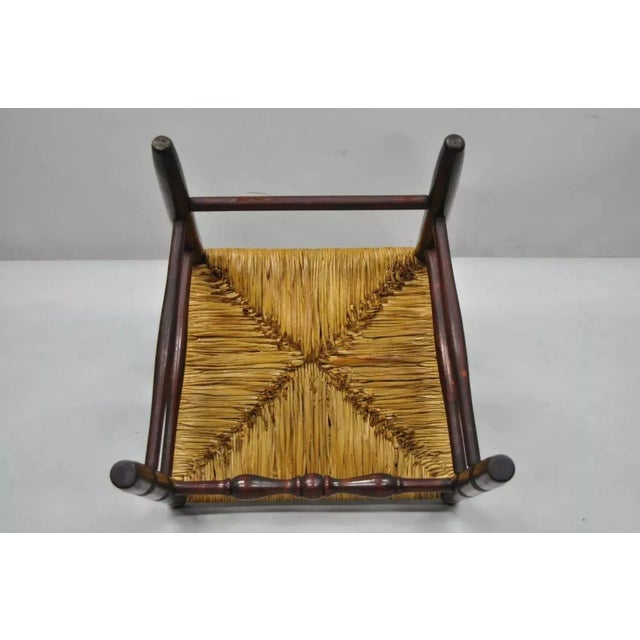 Early 20th Century Antique American Primitive Cherry Wood Woven Rush Seat Ladder Back Side Chair For Sale - Image 9 of 11