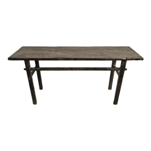 Mid 20th Century Vintage Black Elm Wood Console Table