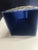 Vintage Navy Blue Chinoiserie Brocade Square Cachepot Planter – Set of 2 Oriental Silk Waste Bins For Sale In Fayetteville, AR - Image 6 of 8