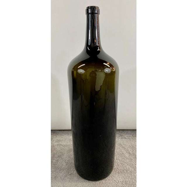 Modern Large Vintage Demijohn Style Dark Green Blown Glass Wine Bottle, a Pair For Sale - Image 3 of 11