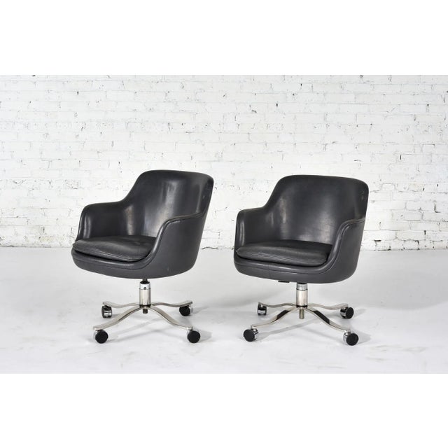 Postmodern Nicos Zographos Gray Leather Office/Desk Chairs, 1980 For Sale - Image 3 of 13