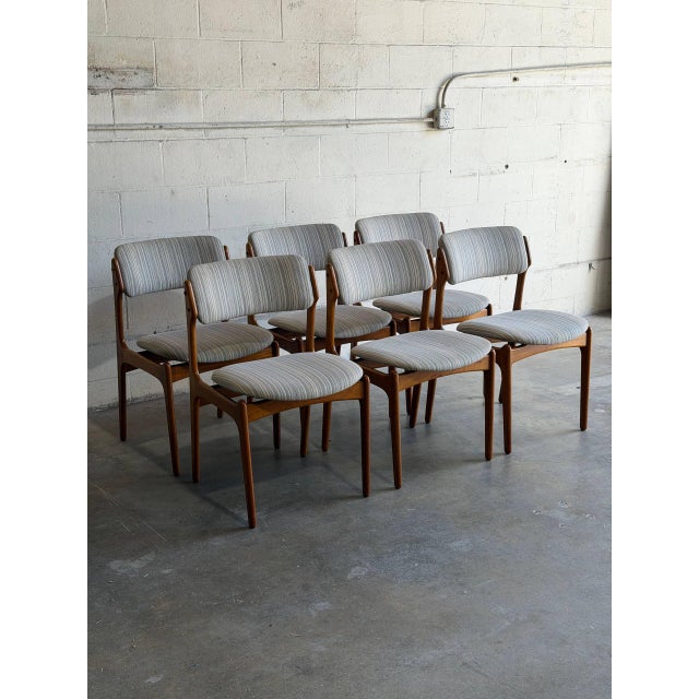 White In Style of Erik Buch Model 46 Teak Dining Chairs Set of 6 Fabric Wooden Seating Denmark Mid-Century Modern 1960s For Sale - Image 8 of 10