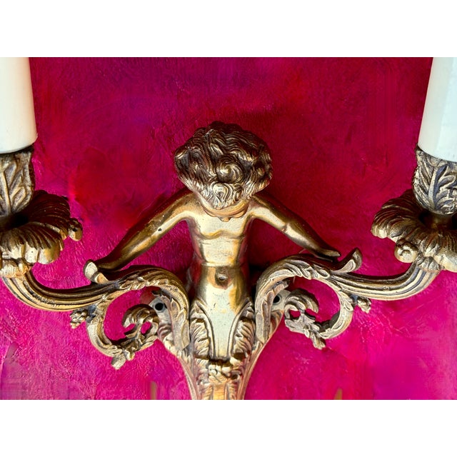 French Louis XV Style Gilt Bronze Cherub Wall Sconces, 1930, Set of 2 For Sale - Image 11 of 18