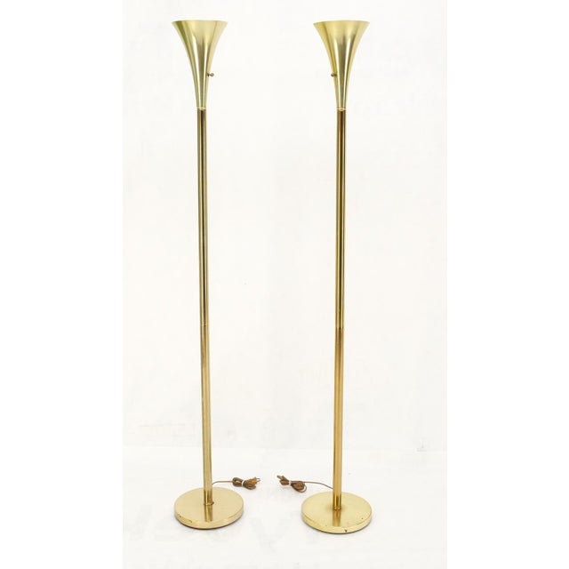 Brass Pair of Mid Century Modern Brass Trumpet Shape Floor Lamps Torcheres For Sale - Image 8 of 13