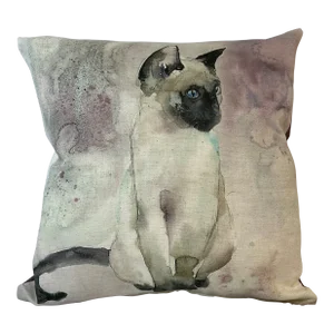 16" Square Pillow Decorated With an Inquisitive Siamese Cat Portrait - Made in the U K