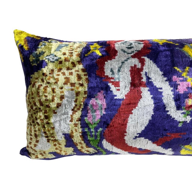 Blue Velvet Silk Lumbar Cushion Cover with Jungle Design, 2000s For Sale - Image 8 of 11