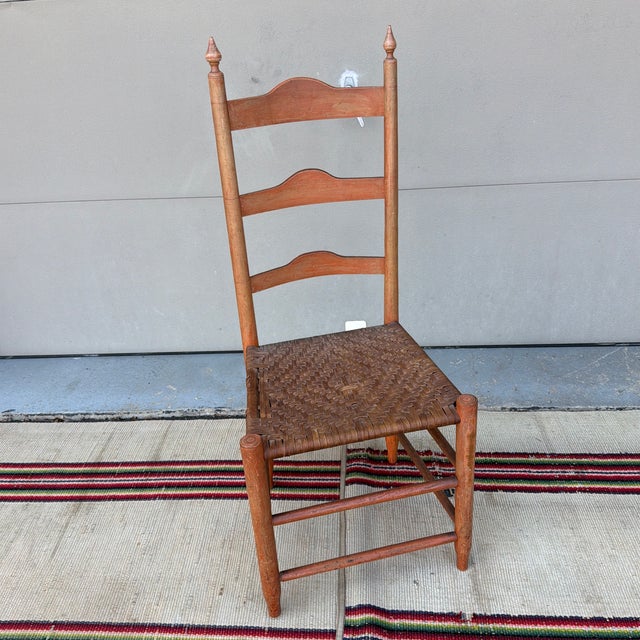 Antique Salmon Painted Ladderback Side Chair, Circa 1820's For Sale - Image 12 of 12