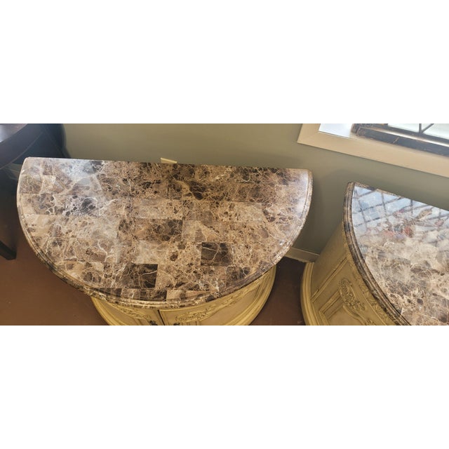 1990s Fine Pair of Contemporary Marble Top Demilune Dresser For Sale - Image 4 of 10