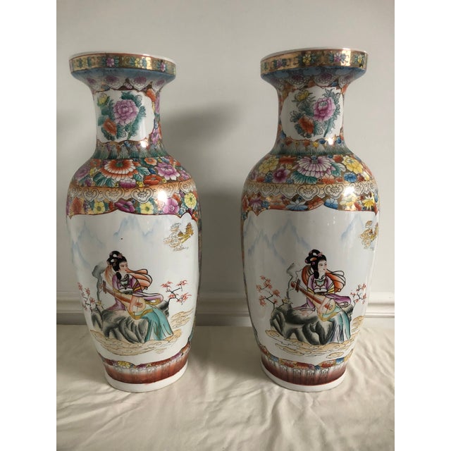 20th Century Chinese Handpainted Floor Vases A Pair