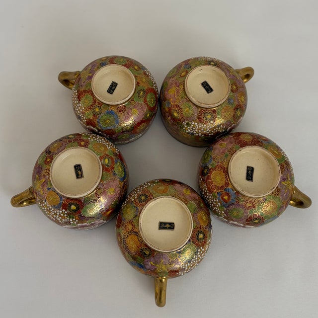 Late 19th Century Meiji Period Shuzan Satsuma Thousand Flowers Mille Fleur Demitasse Service, 13 Pieces For Sale - Image 4 of 16