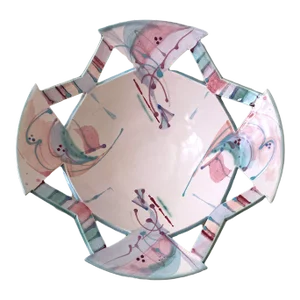 1990s Memphis Group Abstract Postmodern Cut Out Hand Painted Ceramic Fruit Bowl by Clay & Color