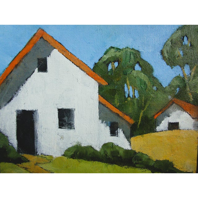 Napa Farmhouse and Barn California landscape oil painting by Lynne French. The signed original painting measures 8x8...