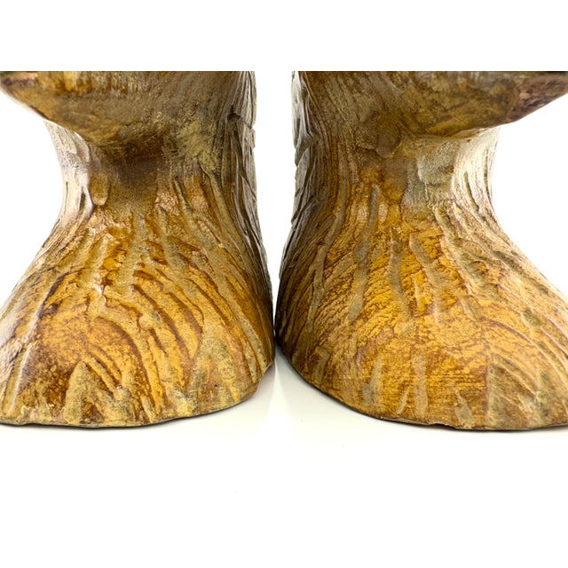 Farmhouse Vintage Mid Century Rustic Ceramic Eagle Head Bookends, a Pair For Sale - Image 3 of 9