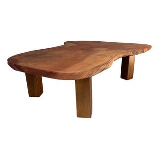 Low Japanese Keyaki Slab Table, 1960s For Sale