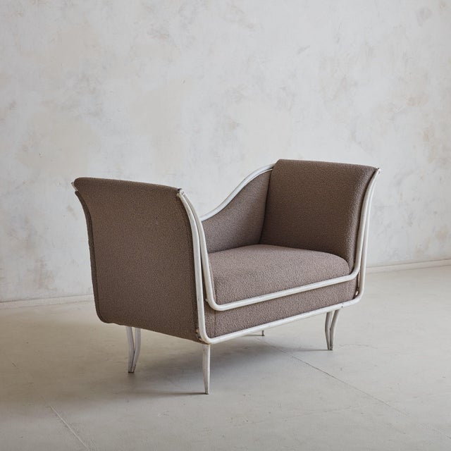 Mid-Century Modern Italian 1950's Iron Daybed in Warm Brown Boucle For Sale - Image 3 of 10