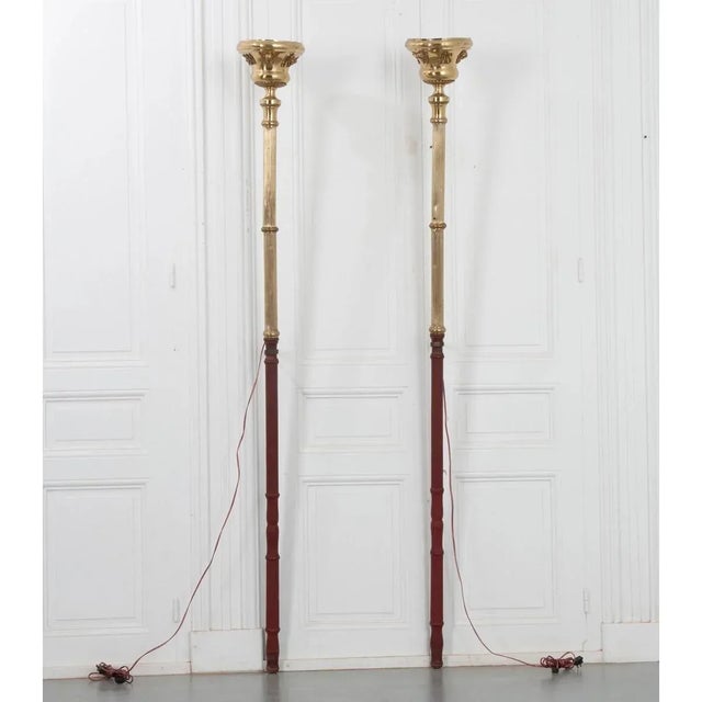 French 19th Century Brass Altar Torch Lamps - A Pair For Sale - Image 11 of 12