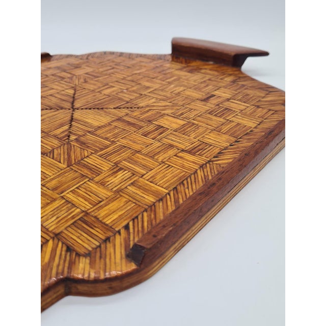 Mid-20th Century Wooden Tray with Geometric Inlay and Handles, 1950s For Sale - Image 4 of 9