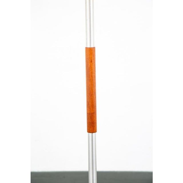 Mid Century Modern Danish Solid Teak Floor Lamp Metal MCM Denmark Silver Round For Sale - Image 12 of 12
