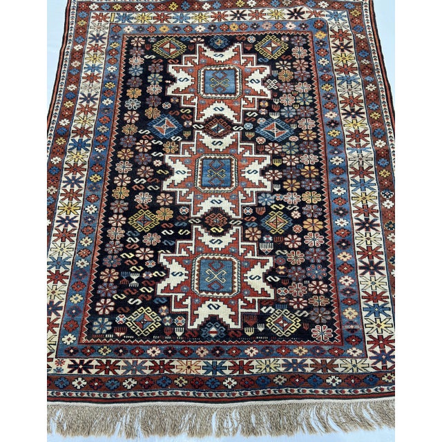 Antique Caucasian Lezgi Rug 3'10" X 4’11" For Sale In New York - Image 6 of 6