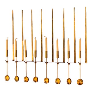 Set of 8 Brass Candle Sconces by Pierre Forsell 1960s For Sale