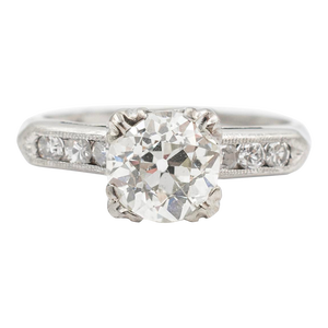 Antique Platinum Old European Accented Diamond Engagement Ring Size 5.5