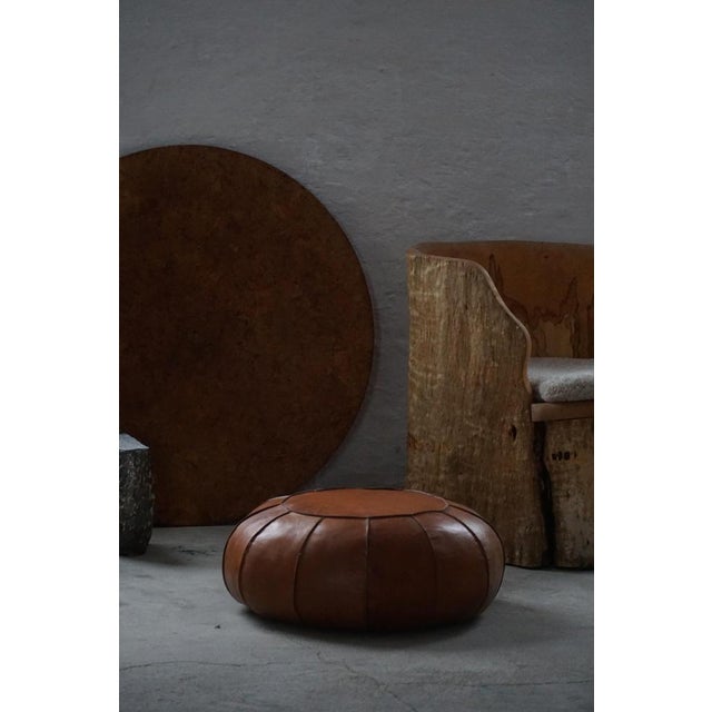 Brown Vintage Moroccan Handmade Leather Ottoman with Rosette Detailing, 1960s For Sale - Image 8 of 16
