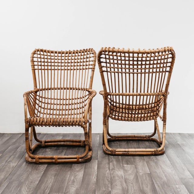 Brown B4 Bonacina Armchairs in Rattan by Tito Agnoli for Vittorio Bonacina, 1950s, Set of 2 For Sale - Image 8 of 10