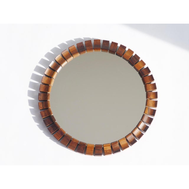 Mid-Century Modern Vintage Danish Round Geometrical Teak and Rosewood Wall Mirror, 1960s For Sale - Image 3 of 10