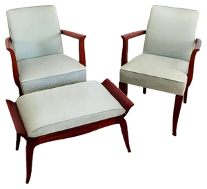 Art Deco Bridge Armchairs and Stool, 1940s, Set of 3