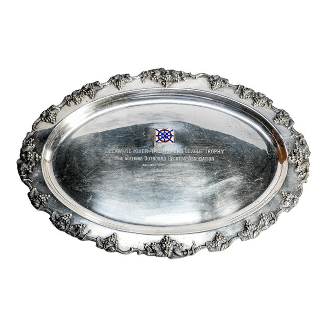 Amazing Large Antique Silverplate Regatta Trophy Presentation Tray Nautical Home Decor For Sale