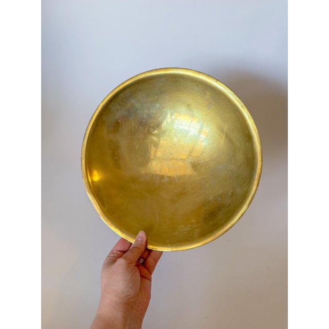 1930s Large Brass Pedestal Bowl Micro Scallop Edge for Chase Brass and Copper Company, 12" For Sale - Image 10 of 14