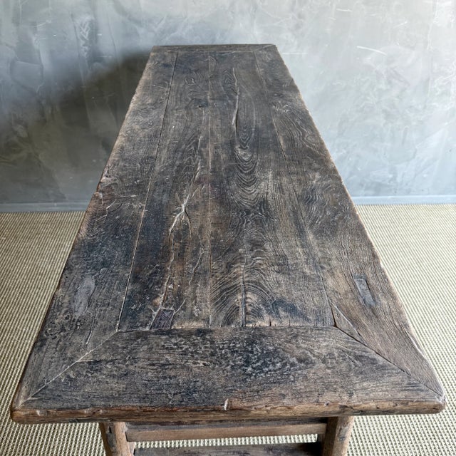 Vintage Elm Wood Console Table With Drawers For Sale - Image 11 of 13
