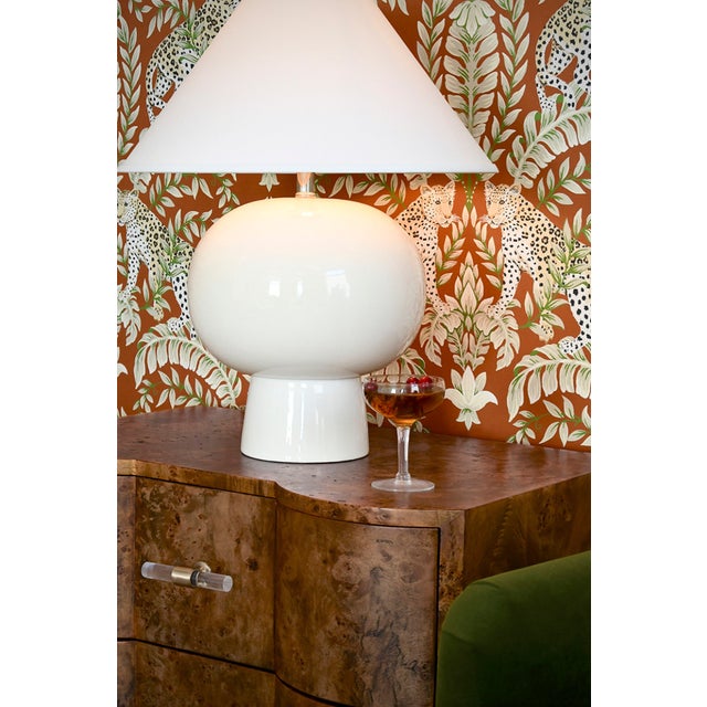 Contemporary Matthew Izzo Home Dark Burlwood Three Drawer Side Table With Acrylic and Brass Drawer Pulls For Sale - Image 3 of 8