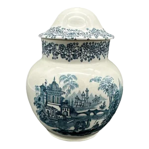 Vintage Blue & White Porcelain Ginger Jar Made in Spain