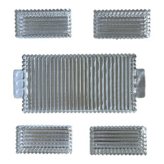 Mid 20th Century Mid 20th Century Indiana Glass "Colony Park" Ribbed Pressed Glass Relish Tray With Four Inserts For Sale