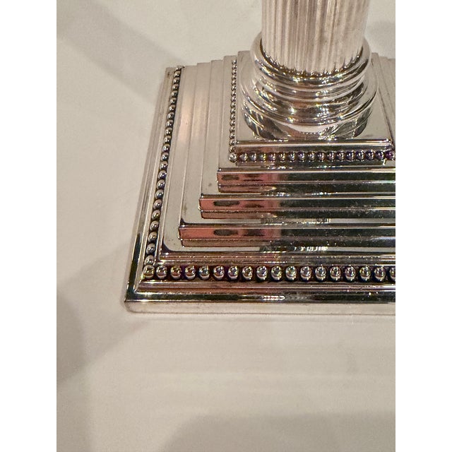 Metal Set of 8 Silver Plate Corinthian Column Candlesticks For Sale - Image 7 of 12