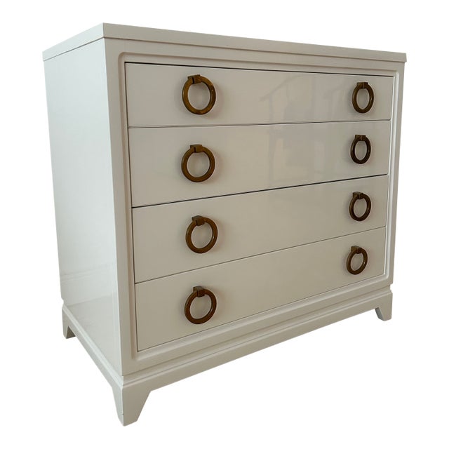 1950s Lacquered Chest of Drawers Original Thick Bronze Hoop Pulls United Furniture Corporation For Sale