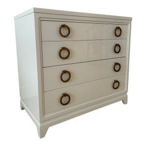 1950s Lacquered Chest of Drawers Original Thick Bronze Hoop Pulls United Furniture Corporation