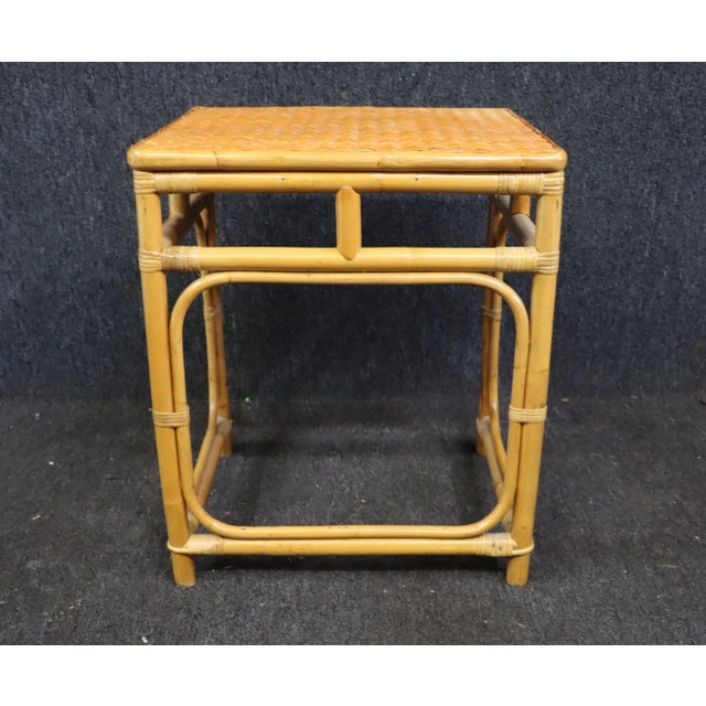 Wood Bamboo and Wicker Side Table For Sale - Image 7 of 7