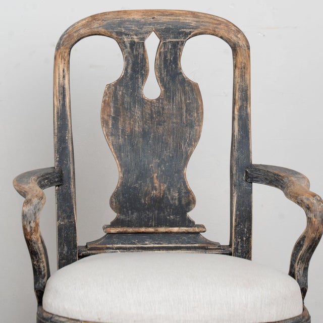 Pair, 19th Century Swedish Black Rococo Armchairs For Sale - Image 4 of 17