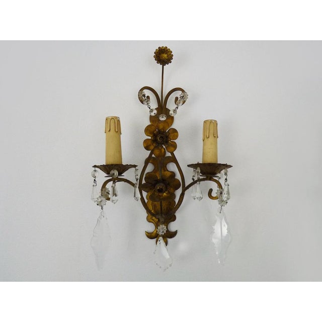 Italian Gilt Metal Wall Lights with Glass Pendants, 1960s, Set of 2 For Sale - Image 6 of 10