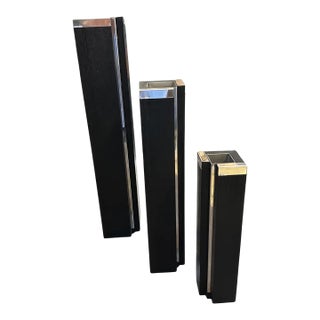 Set of Three 1980s Minimalist Ebonized Wood and Sterling Silver Vases by Silvan For Sale