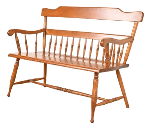 Ethan Allen American Colonial Carved Solid Maple Spindle Bench