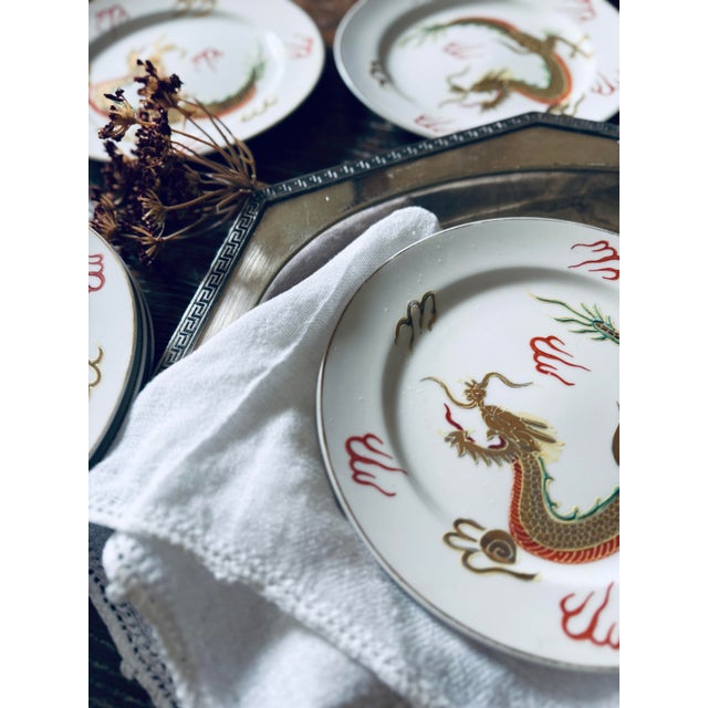 Japanese Vintage Japanese Dragonware Moriage Plates – Set of 6 For Sale - Image 3 of 12