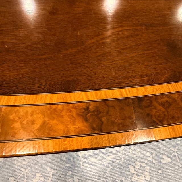Wood Antique Multi Banded Mahogany Double Pedestal Dining Table For Sale - Image 7 of 12
